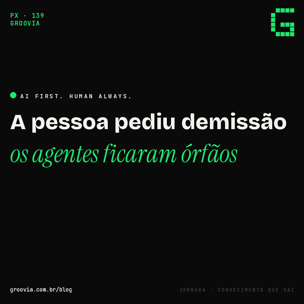Capa do artigo "O que Acontece com os Agentes de IA quando Quem os Configurou Pede Demissão" — Groovia, blog de estratégia e IA para lideranças