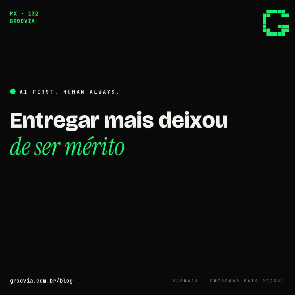 Capa do artigo com a chamada "Entregar mais deixou de ser mérito" — Groovia, blog de estratégia e IA para lideranças