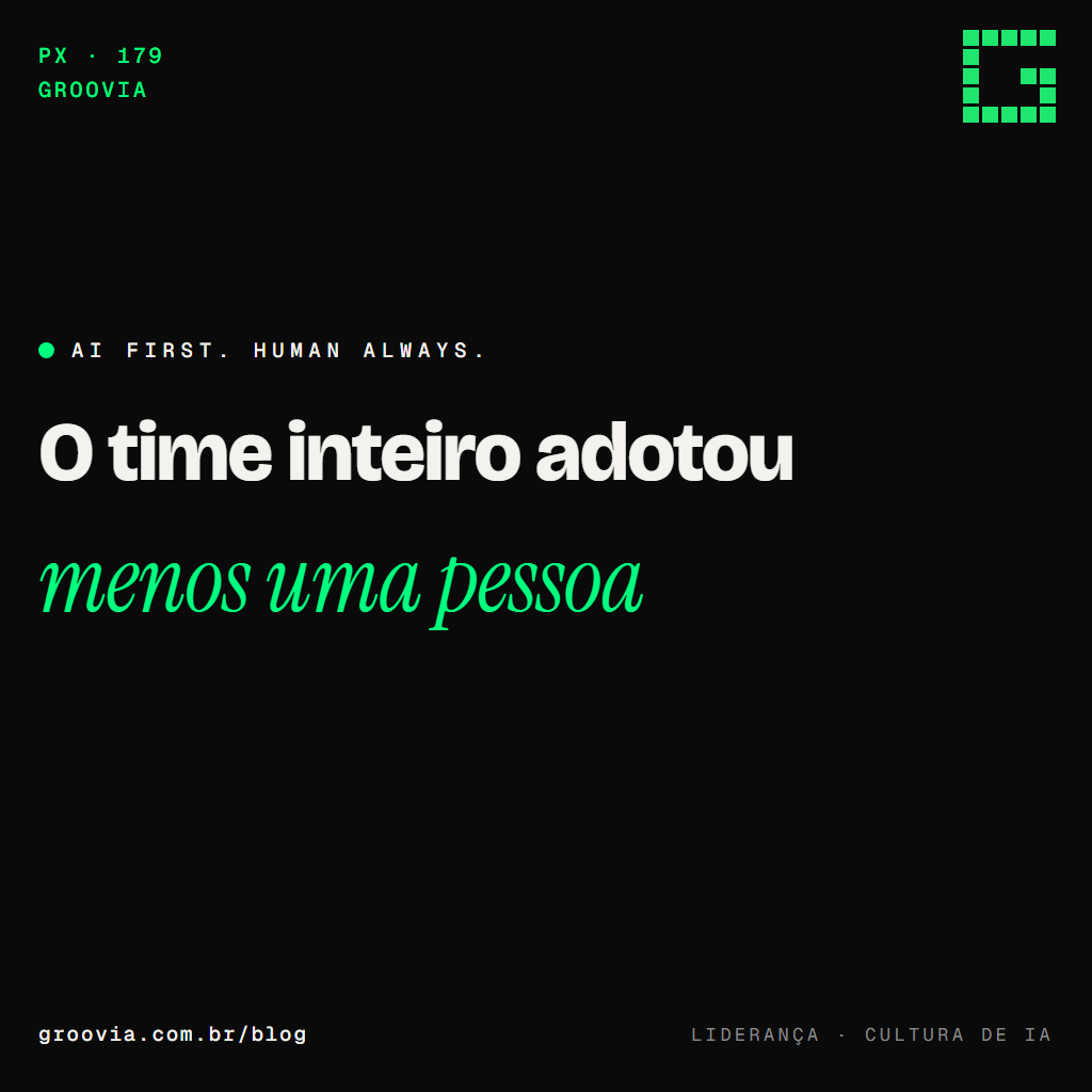 Capa do artigo "O colaborador que se recusa a usar IA" — O time inteiro adotou; menos uma pessoa — Groovia, blog de estratégia e IA para lideranças