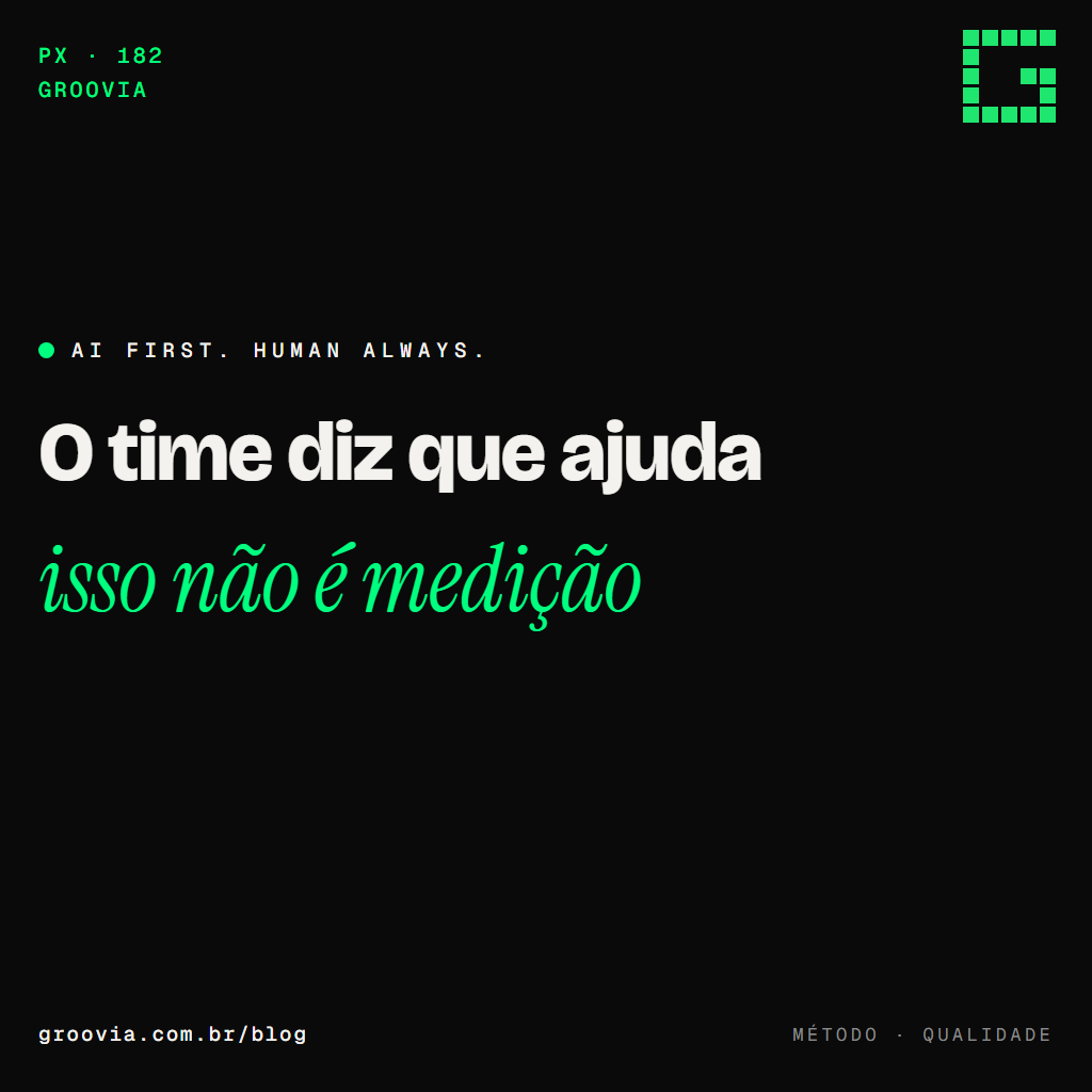 Capa do artigo "Como avaliar a qualidade do que o agente entrega" — O time diz que ajuda; isso não é medição — Groovia, blog de estratégia e IA para lideranças