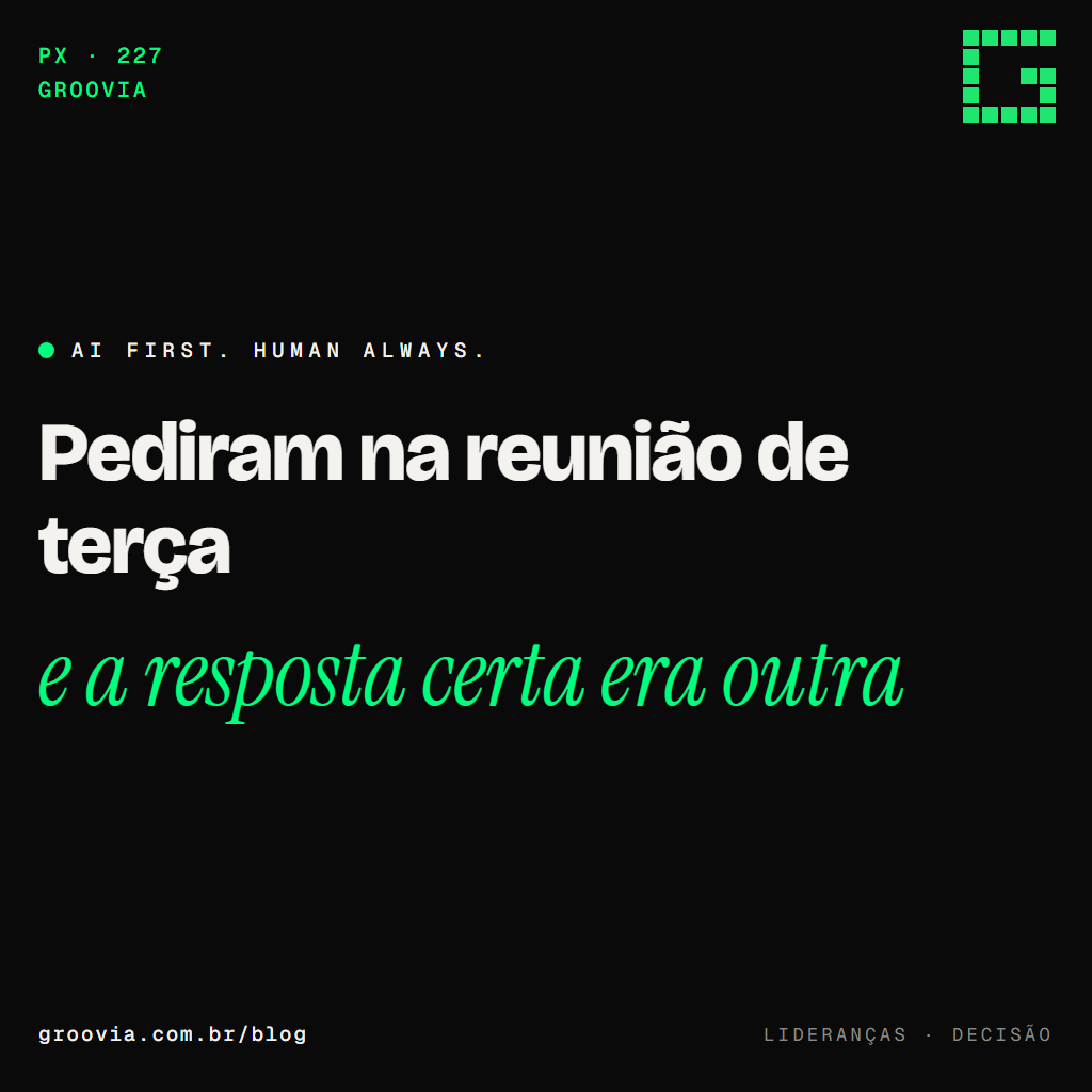 Capa do artigo "Como dizer não a um pedido de IA do conselho" — Pediram na reunião de terça; e a resposta certa era outra — Groovia, blog de estratégia e IA para lideranças