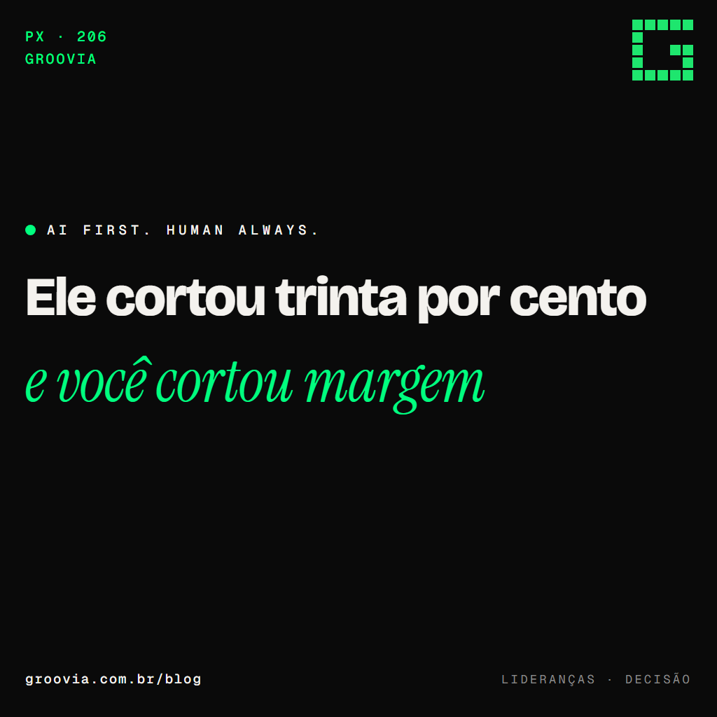 Capa do artigo "O concorrente baixou o preço porque automatizou: e agora" — Ele cortou trinta por cento; e você cortou margem — Groovia, blog de estratégia e IA para lideranças