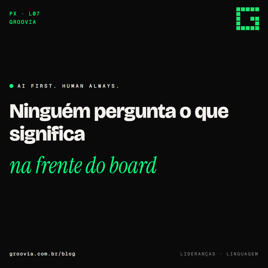Capa do artigo "Glossário de IA para executivos: 25 termos que caem em reunião" — Ninguém pergunta o que significa; na frente do board — Groovia, blog de estratégia e IA para lideranças