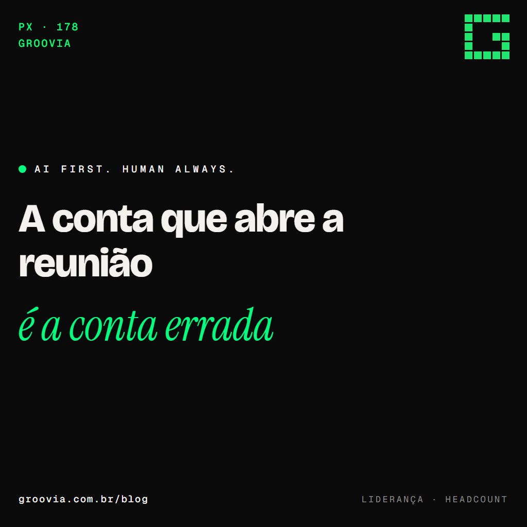 Capa do artigo "A próxima vaga aberta: contratar uma pessoa ou colocar um agente" — A conta que abre a reunião; é a conta errada — Groovia, blog de estratégia e IA para lideranças