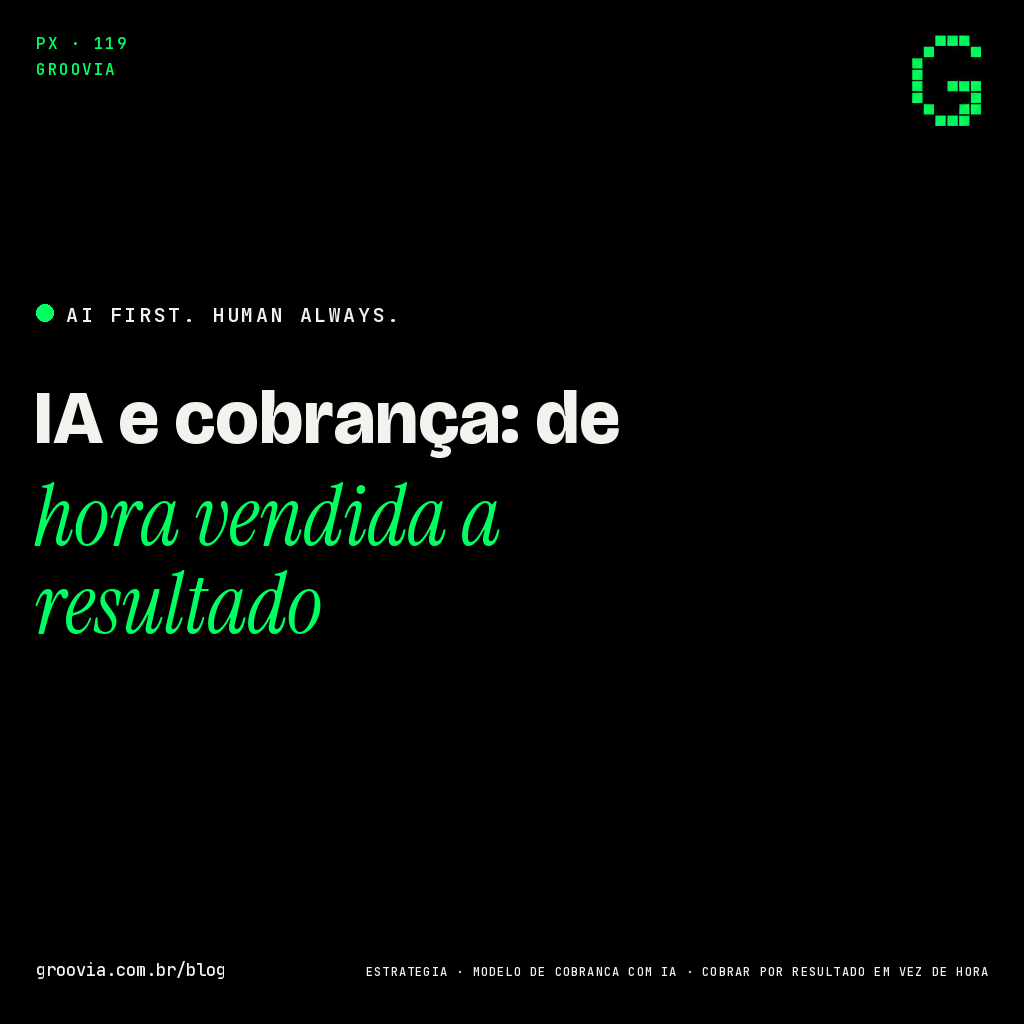 Capa do artigo: IA e cobrança: de hora vendida a resultado — Groovia, blog de estratégia e IA para lideranças