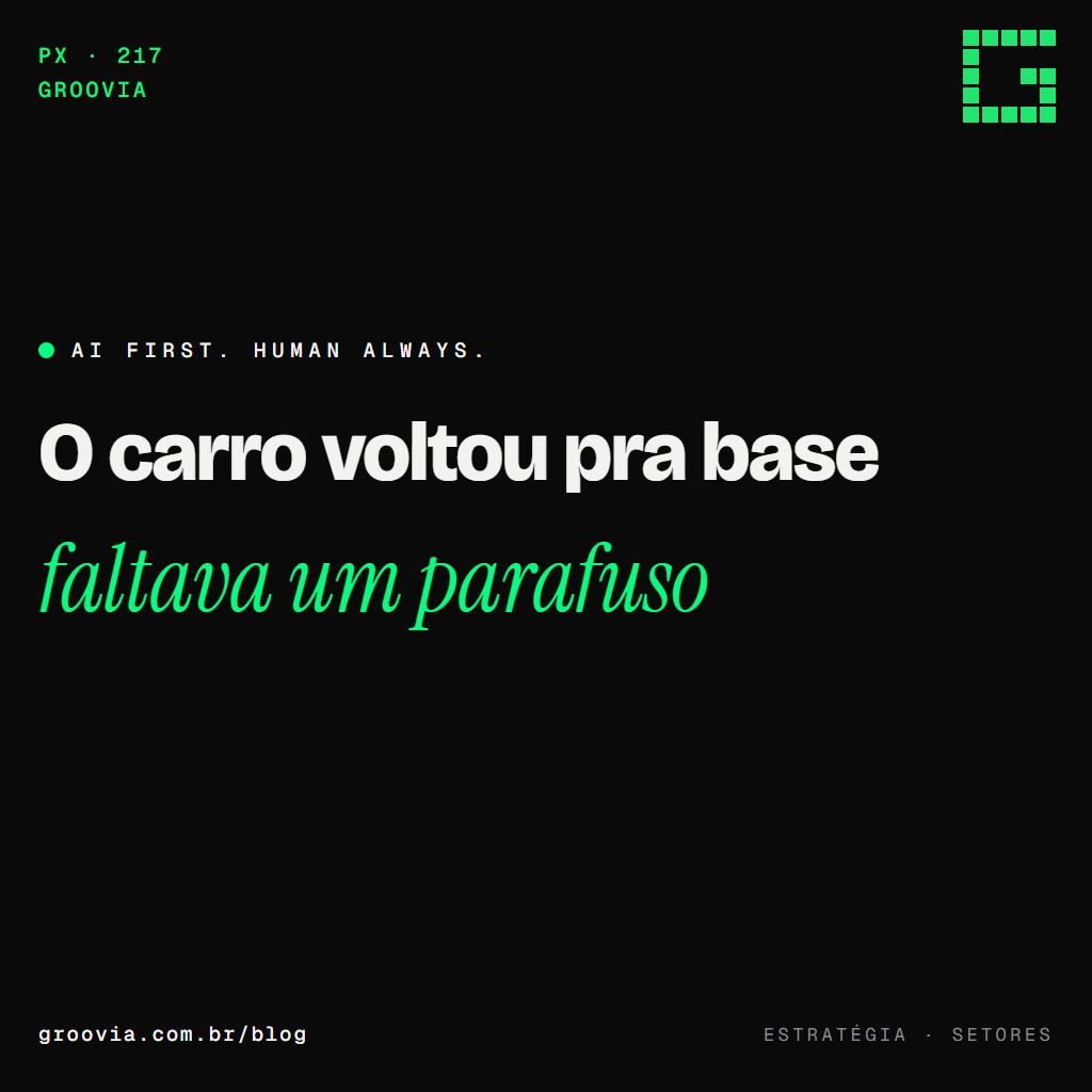 Capa do artigo "IA em assistência técnica: o técnico na rua e a segunda visita que come a margem" — O carro voltou pra base; faltava um parafuso — Groovia, blog de estratégia e IA para lideranças