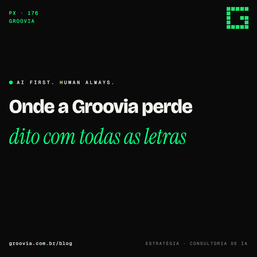 Capa do artigo "As melhores consultorias de IA do Brasil em 2026: um comparativo honesto, escrito por uma delas" — Onde a Groovia perde; dito com todas as letras — Groovia, blog de estratégia e IA para lideranças