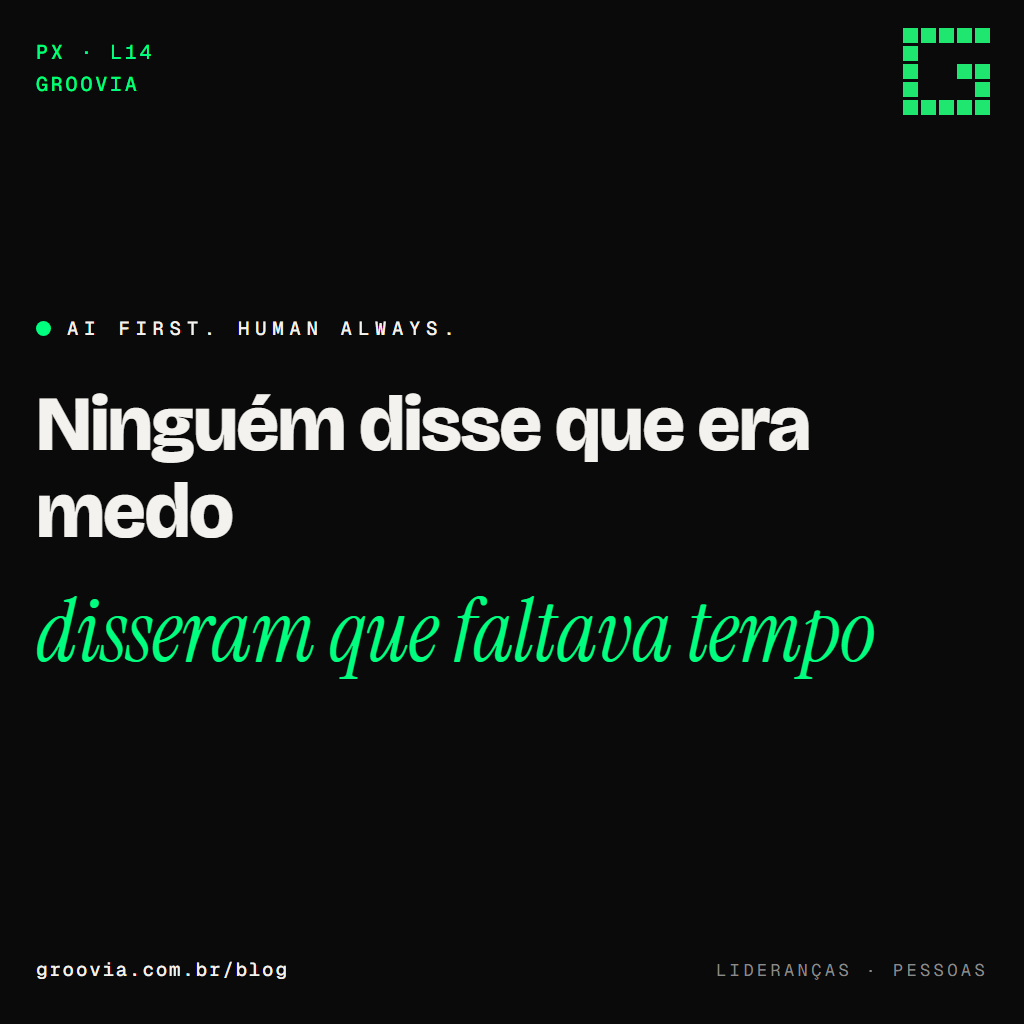 Capa do artigo "As 10 objeções que o time faz à IA e a resposta que funciona" — Ninguém disse que era medo; disseram que faltava tempo — Groovia, blog de estratégia e IA para lideranças