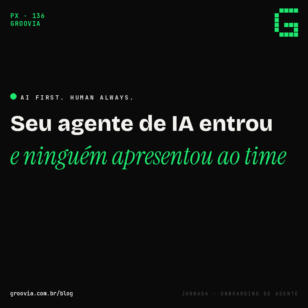 Capa do artigo "O onboarding que sua empresa esqueceu: como apresentar um agente de ia ao time" — Groovia, blog de estratégia e IA para lideranças